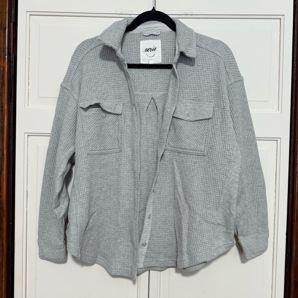 Aerie LumberJane Waffle Shirt in medium heather gray size XXS - Picture 2 of 5